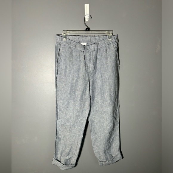 J. Jill Pants - PURE JILL Linen Blue Coastal Grandma Pull-on Roll Tab Pants Size Small